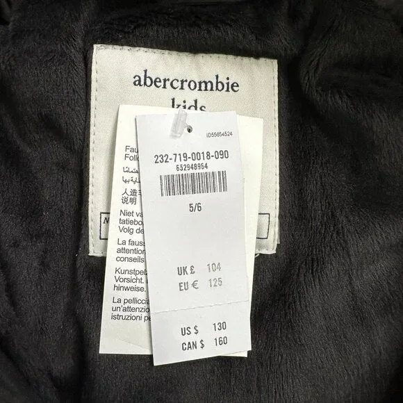 NWT Abercrombie & Fitch Boy's Snow Parka Zip Up Pockets Hood Sz 5 / 6 Black $130 - Picture 13 of 15